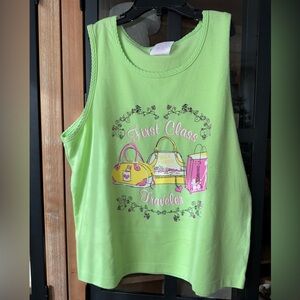 Vintage y2k girls tank top first class traveler cancun lime green baby tee teen